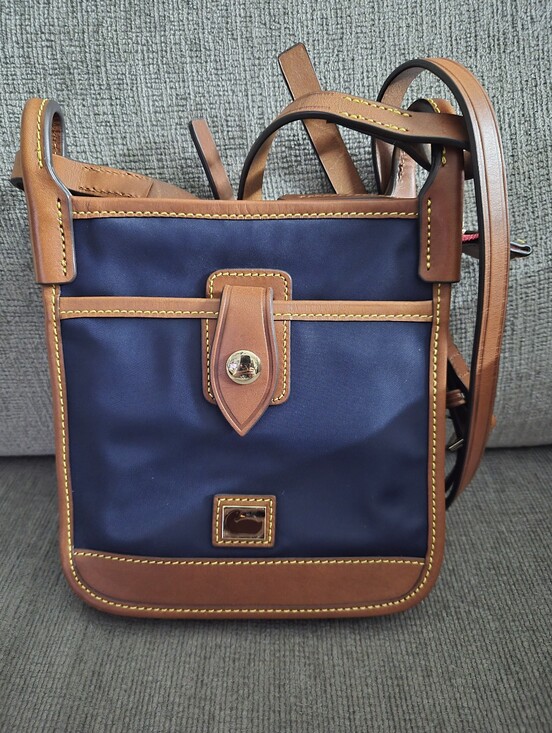 Dooney & Bourke Handbags - Dooney & Bourke Small Navy and Tan Leather-Trim Messenger Brand New With NO Tag